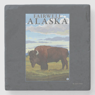 Bison Scene - Fairwell, Alaska Stenen Onderzetter