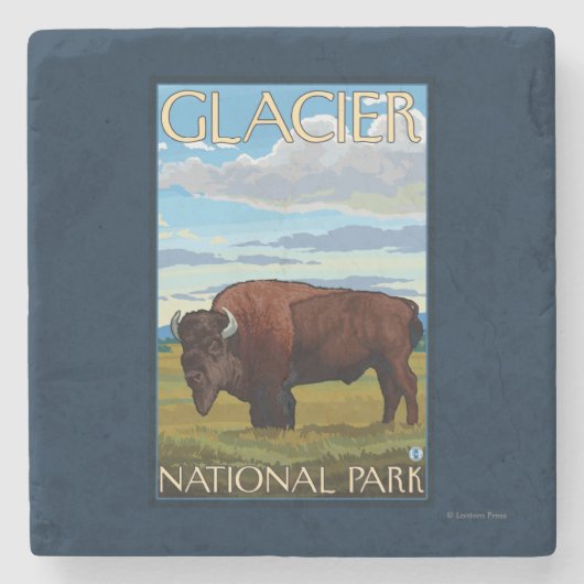 Bison Scene - Glacier National Park, MT Stenen Onderzetter (Voorkant)