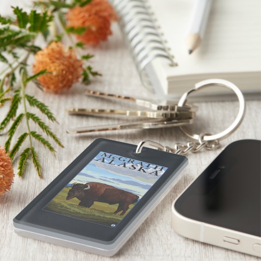 Bison Scene - McGrath, Alaska Sleutelhanger (Voorkant Rechts)