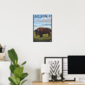 Bison Scene-Vintage Travel Poster (Thuiskantoor)