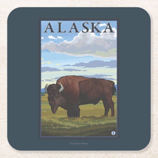 Bison Scene-Vintage Travel Poster Kartonnen Onderzetters (Voorkant)