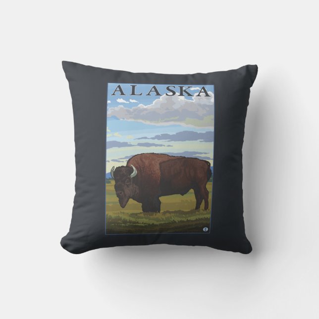 Bison Scene-Vintage Travel Poster Kussen (Voorkant)