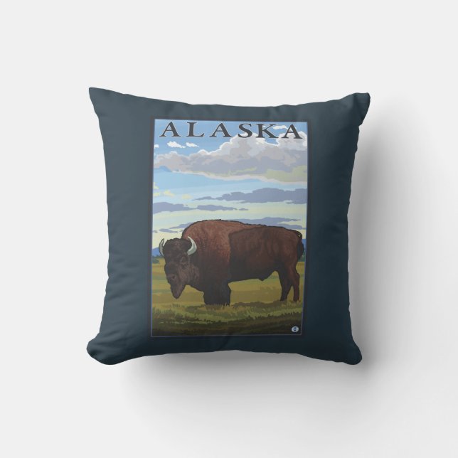 Bison Scene-Vintage Travel Poster Kussen (Voorkant)