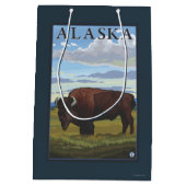Bison Scene-Vintage Travel Poster Medium Cadeauzakje (Achterkant)