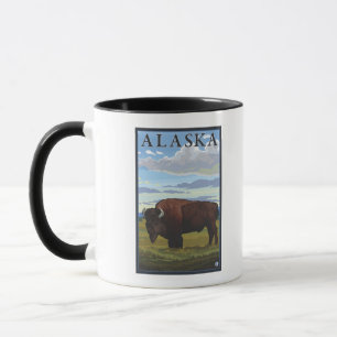 Bison Scene-Vintage Travel Poster Mok