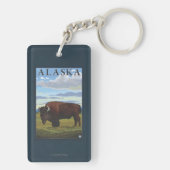 Bison Scene-Vintage Travel Poster Sleutelhanger (achterkant)