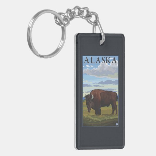 Bison Scene-Vintage Travel Poster Sleutelhanger (Voorkant Links)