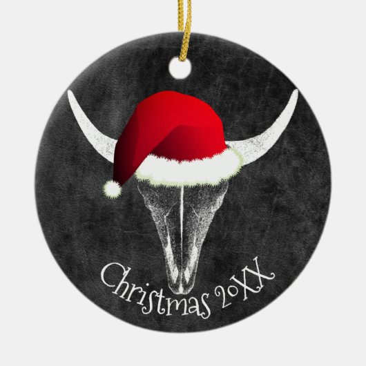 Bison Skull met kerstkeramische keramiek Ornam Keramisch Ornament (Voorkant)