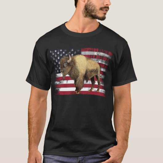 Bison US Buffalo Amerikaanse vlag Verenigde Staten T-shirt (Voorkant)