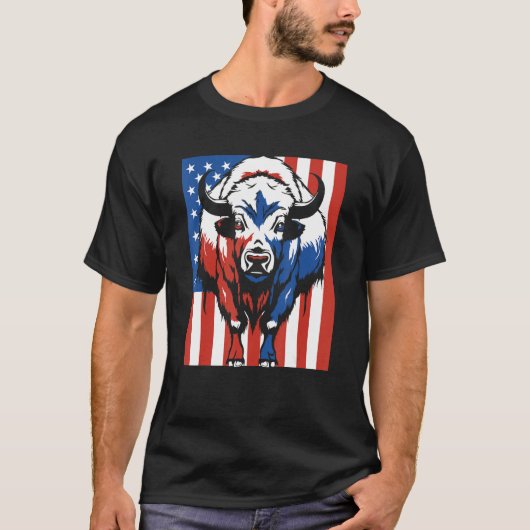 Bison Us Flag Wildlife American  Animal Bison T-shirt (Voorkant)