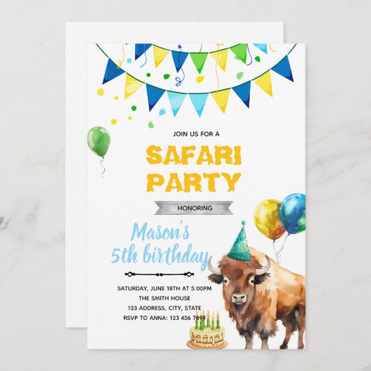 Bison verjaardagsuitnodiging kaart (Voorkant / Achterkant)