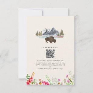 Bison Waterverf Bergen Bloemen Huwelijk QR RSVP Kaartje