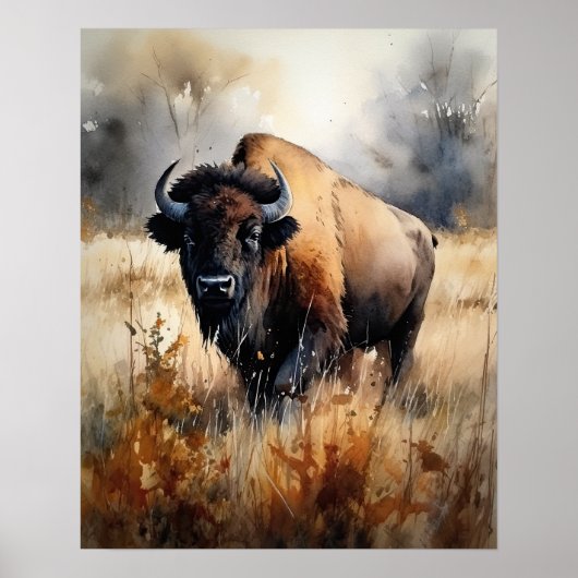 Bison Woodland Animal Art Print Poster (Voorkant)