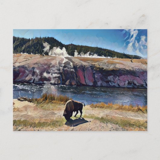 Bison Wyoming Yellowstone Wildlife Art Briefkaart (Voorkant)