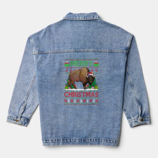 Bison Xmas Boom Lights Ugly Santa Bison Christma Denim Jacket (Achterkant)