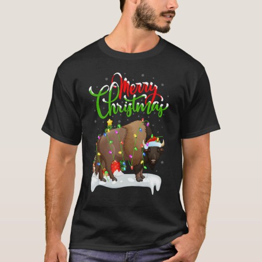 Bison   Xmas Decorations Santa Bison Christmas T-shirt (Voorkant)