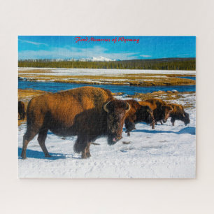 Bison Yellowstone Wyoming. Kerstgroetings Jig Legpuzzel