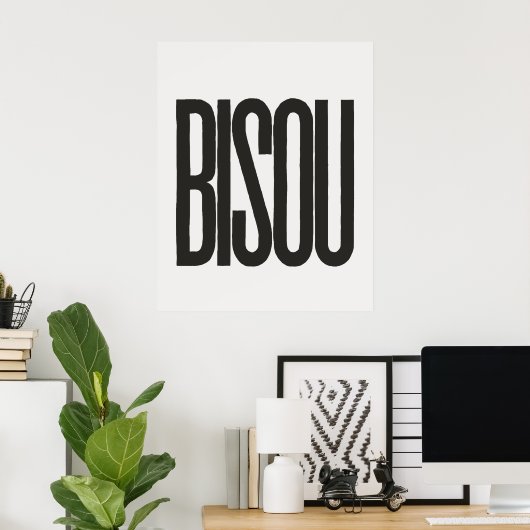"Bisou" Kus in Frans Wit en Zwart Print (Thuiskantoor)