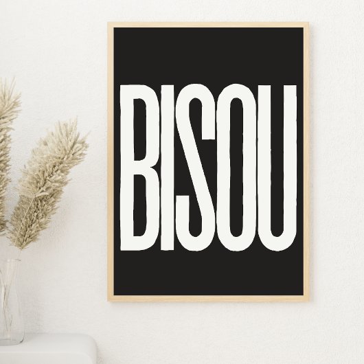 "Bisou" Kus in het Frans Zwart-Wit Print