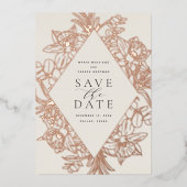Bisque | Floral Diamond Folie Save the Date Card Folie Uitnodiging (Voorkant)