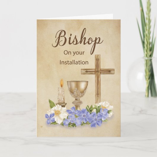 Bisschop Installatie Felicitaties Kruis Kaars Kaart (Voorkant)