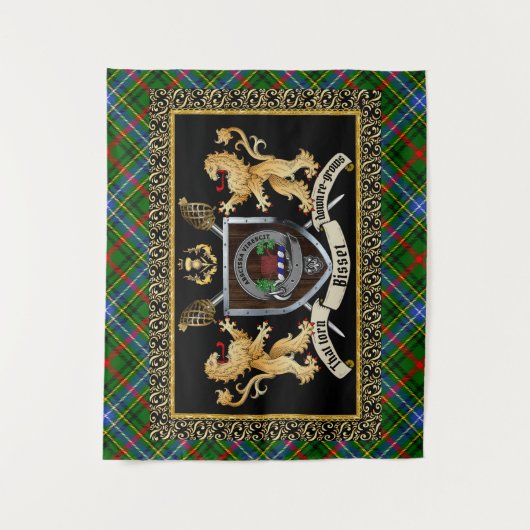 Bisset Clan Badge & Motto w/Lions Wandkleed (Voorkant)