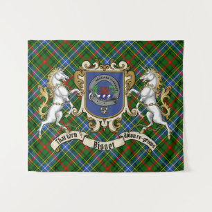 Bisset Clan Badge & Unicorns met Tartan Wandkleed