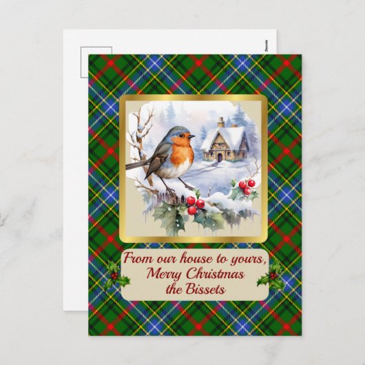 Bisset Crest & Tartan w/Robin Gepersonaliseerd Feestdagenkaart (Voorkant / Achterkant)