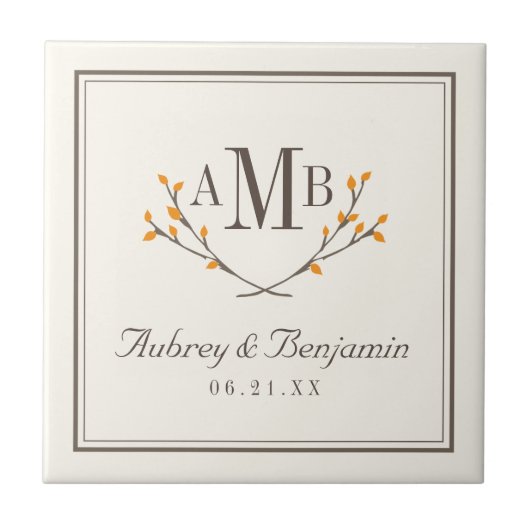 Bissful Branches Monogram Tile Tegeltje (Voorkant)