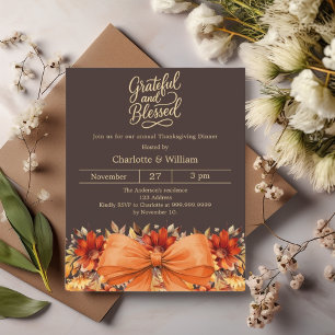 Bister bow oranje Thanksgiving dineruitnodiging