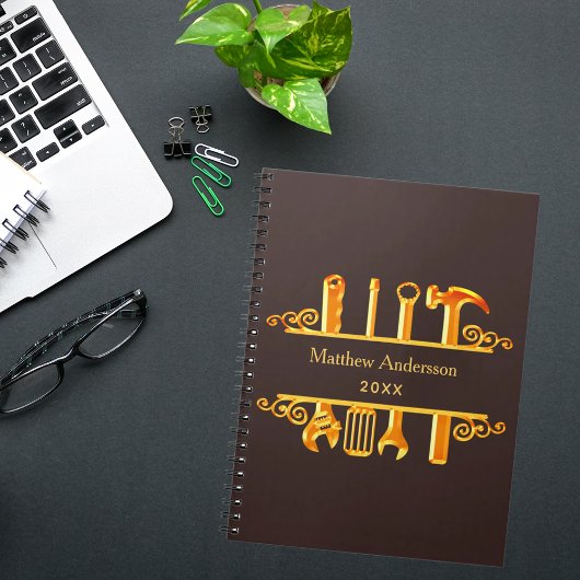 Bister bruin goud gereedschap huis reparaties bedr notitieboek