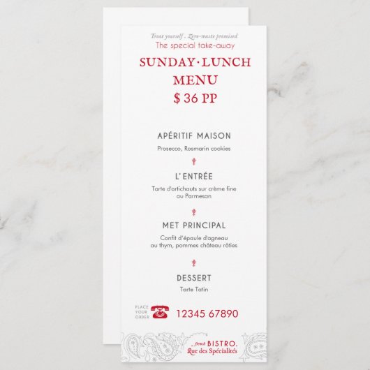 Bistro-menukaart Menu (Voorkant / Achterkant)