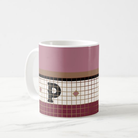  Bistro Tegel Cranberry en Gold Monogram Koffiemok (Voorkant links)