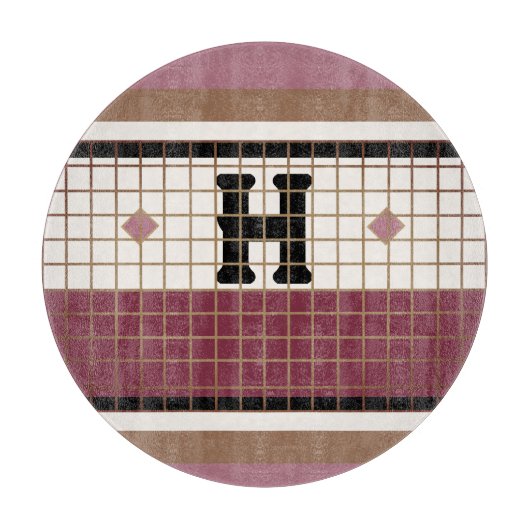  Bistro Tegel Cranberry en Gold Monogram Snijplank (Voorkant)