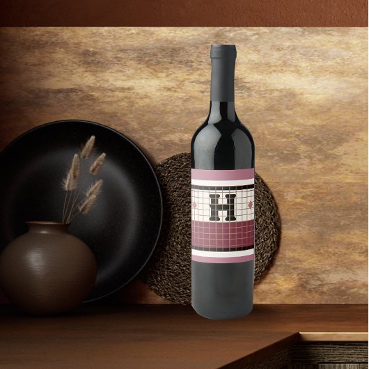 Bistro Tegel Cranberry en Gold Monogram Wijn Etiket