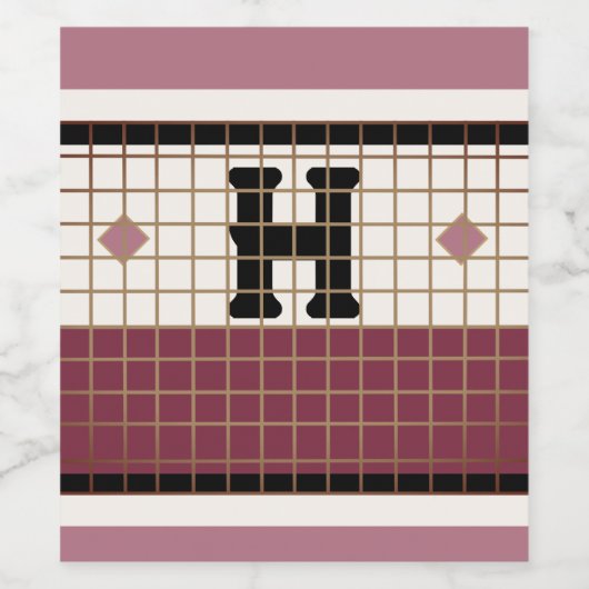 Bistro Tegel Cranberry en Gold Monogram Wijn Etiket (Enkel label)