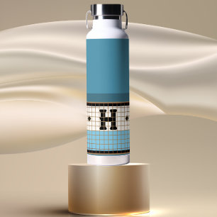 Bistro Tegel Dusty Blauw en Goud Monogram Waterfles