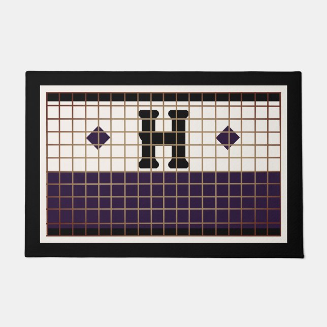  Bistro Tegel Paarse en Gouden Monogram Deurmat (Voorkant)