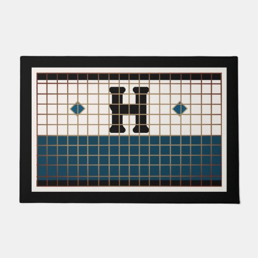  Bistro Tegel Turquoise en Gouden Monogram Deurmat (Voorkant)