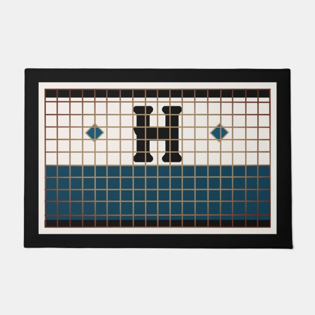  Bistro Tegel Turquoise en Gouden Monogram Deurmat (Voorkant)