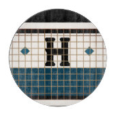 Bistro Tegel Turquoise en Gouden Monogram Snijplank (Voorkant)