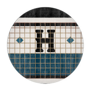 Bistro Tegel Turquoise en Gouden Monogram Snijplank