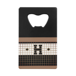 Bistro Tegel Zwart en Goud Monogram Creditkaart Flessenopener
