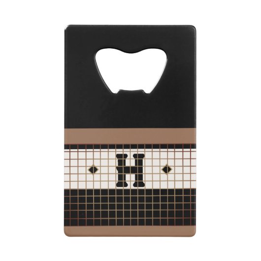 Bistro Tegel Zwart en Goud Monogram Creditkaart Flessenopener (Voorkant)