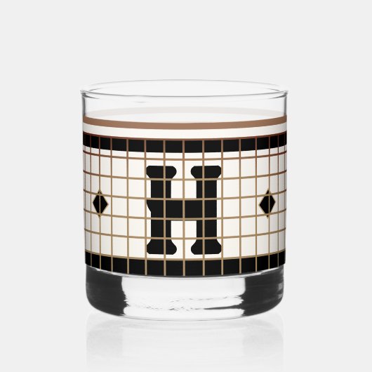  Bistro Tegel Zwart en Goud Monogram Whisky Glas (Voorkant)