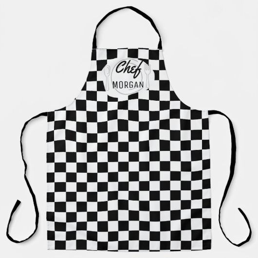 Bistro Zwart-wit Checkerboard Mannen Schort (Voorkant)