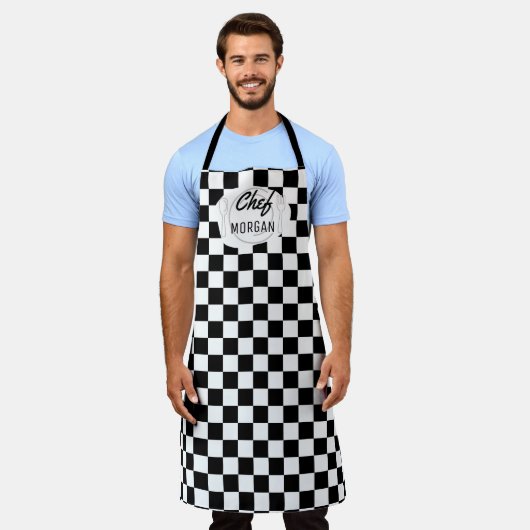 Bistro Zwart-wit Checkerboard Mannen Schort (Gedragen)