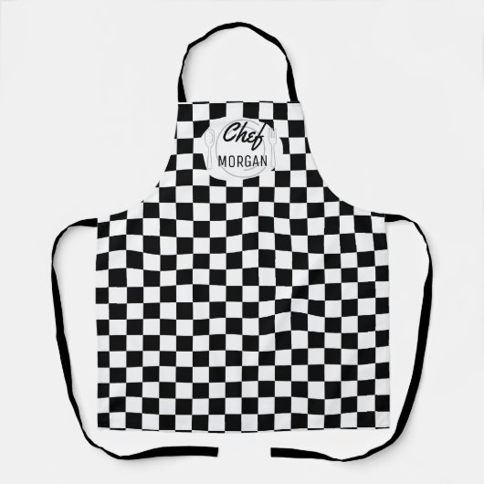  Bistro Zwart-Wit Checkerboard Schort (Voorkant)