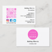 Bit Me Roze QR-code Logo Sociale media White Visitekaartje (Voorkant / Achterkant)