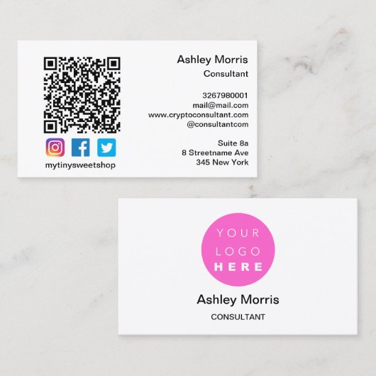 Bit Me Roze QR-code Logo Sociale media White Visitekaartje (Voorkant / Achterkant)